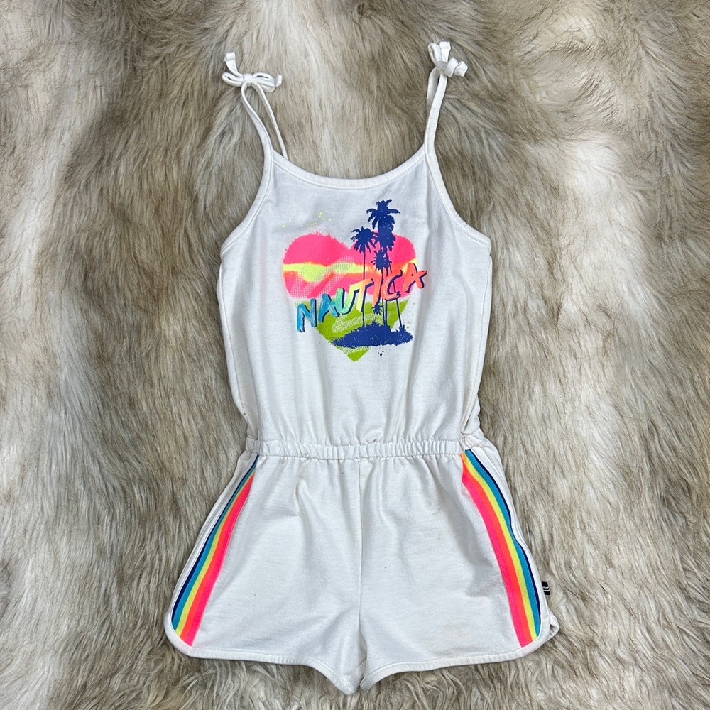 Nautica White Romper with Rainbow Heart Design - Size 6X